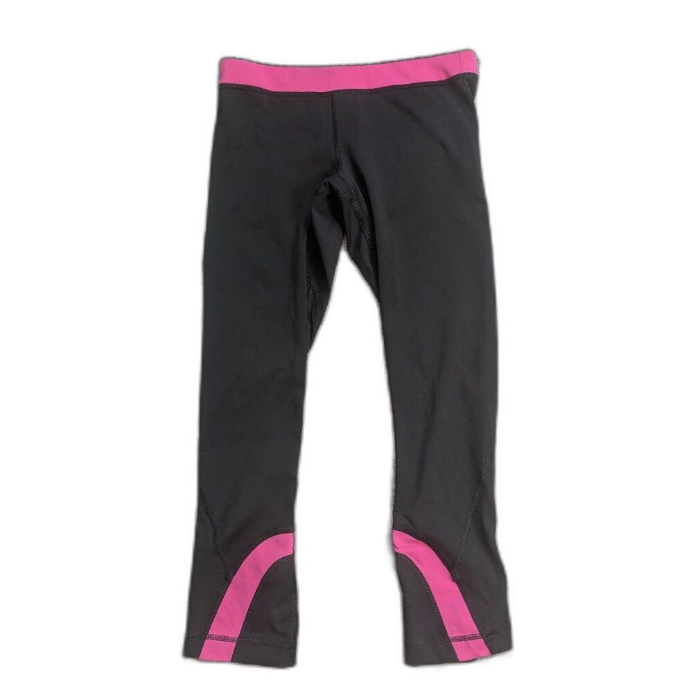 Lululemon Run Inspire Crop ll Leggings Black/Pink Mesh Venting Zipper Pocket 2